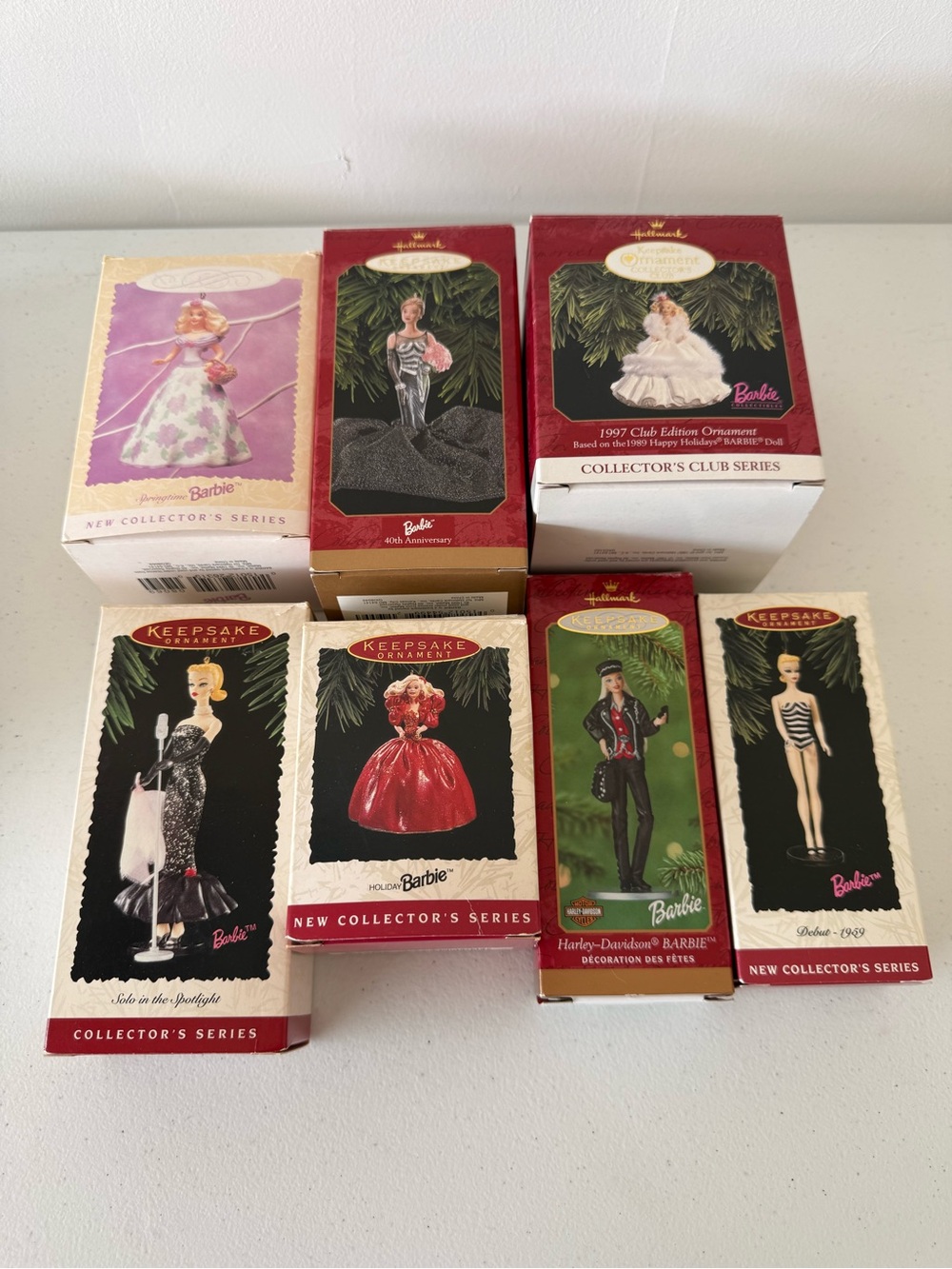Set of 7 Barbie Hallmark Ornaments
